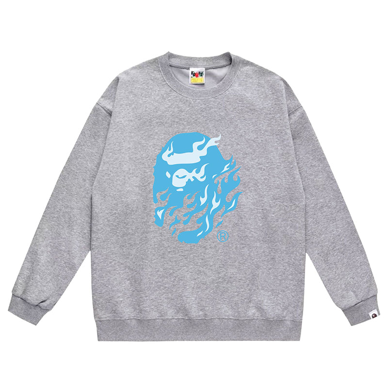 BAPE Ape Head Flame Print Crew Neck Sweatshirt