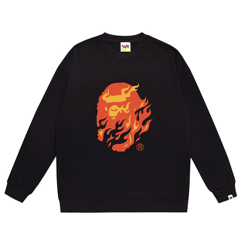 BAPE Ape Head Flame Print Crew Neck Sweatshirt