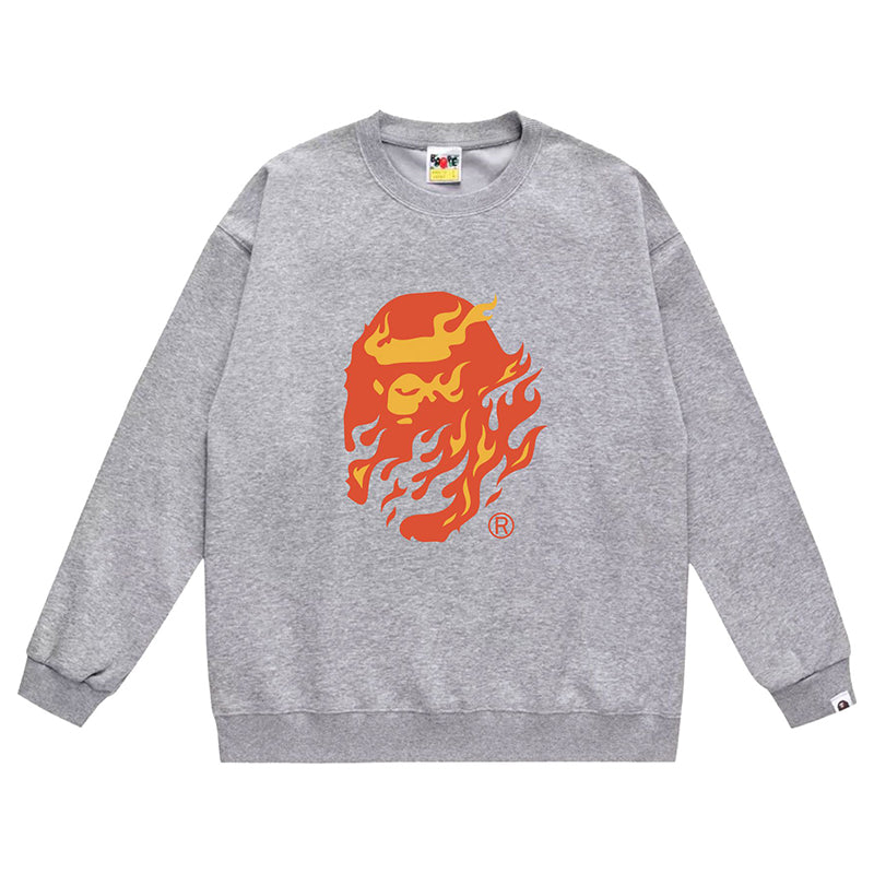 BAPE Ape Head Flame Print Crew Neck Sweatshirt