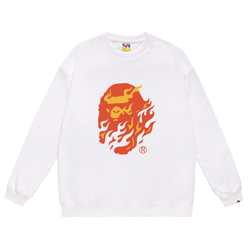 BAPE Ape Head Flame Print Crew Neck Sweatshirt