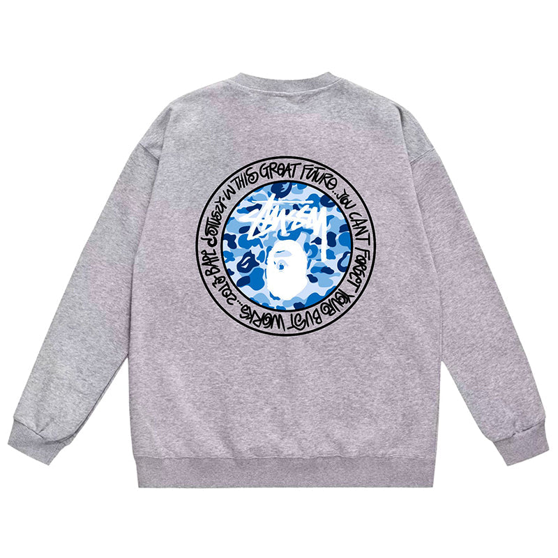 BAPE x Stussy Letter Print Crew Neck Sweatshirt