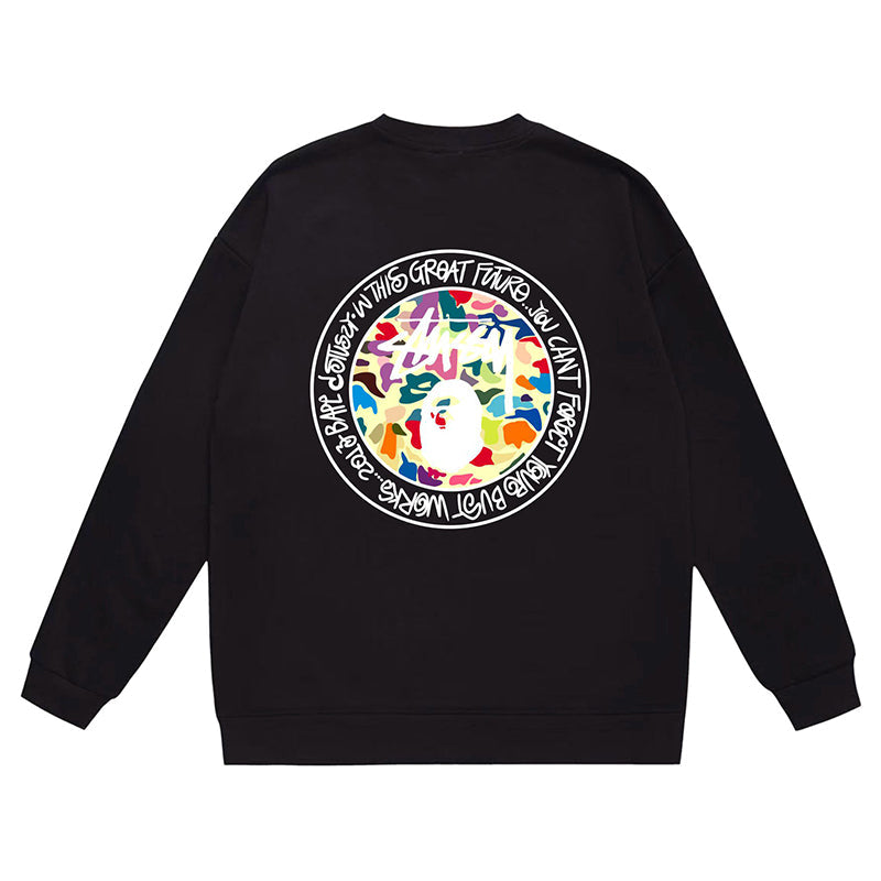 BAPE x Stussy Letter Print Crew Neck Sweatshirt