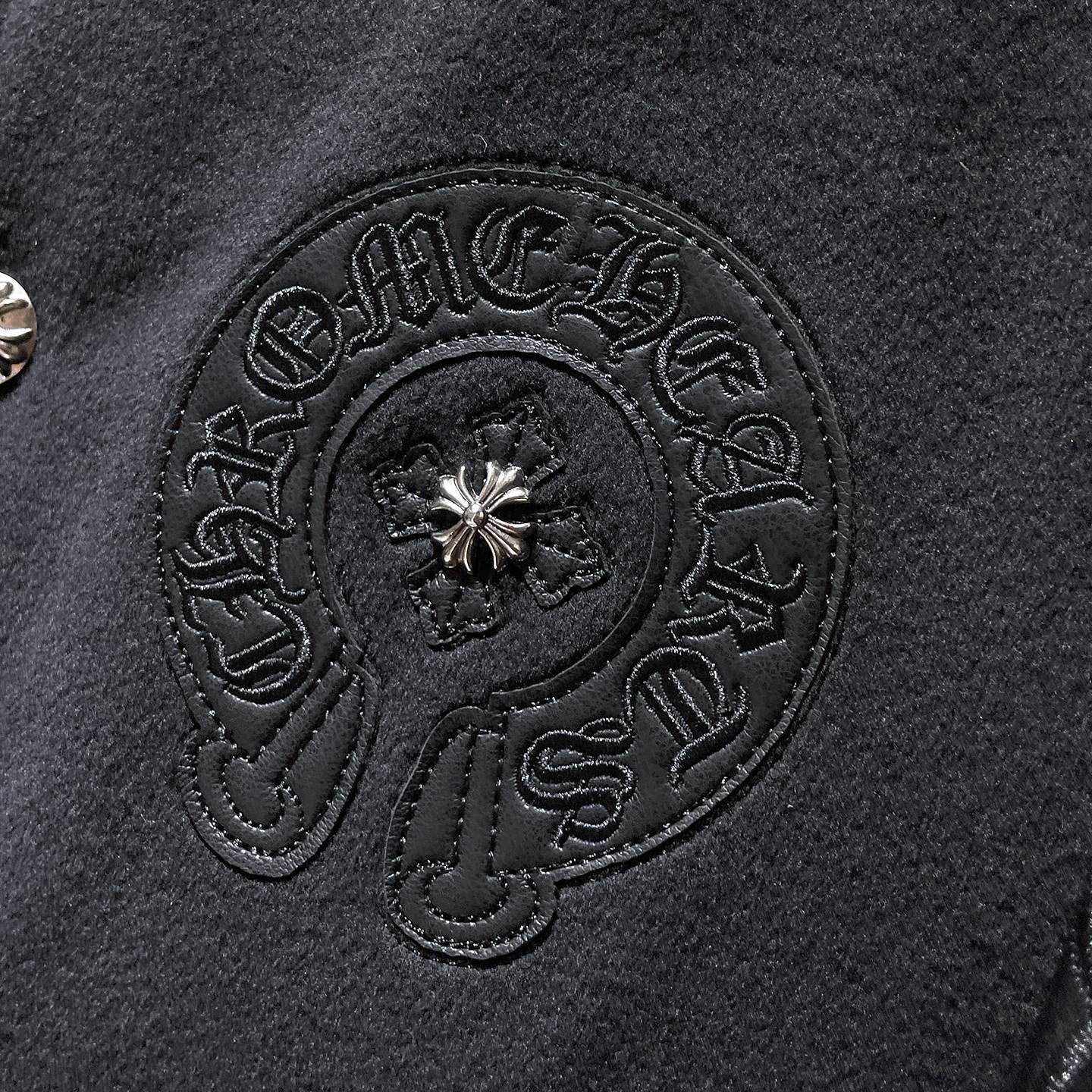 Chrome Hearts Classic Sanskrit Cross Embroidery Baseball Jacket