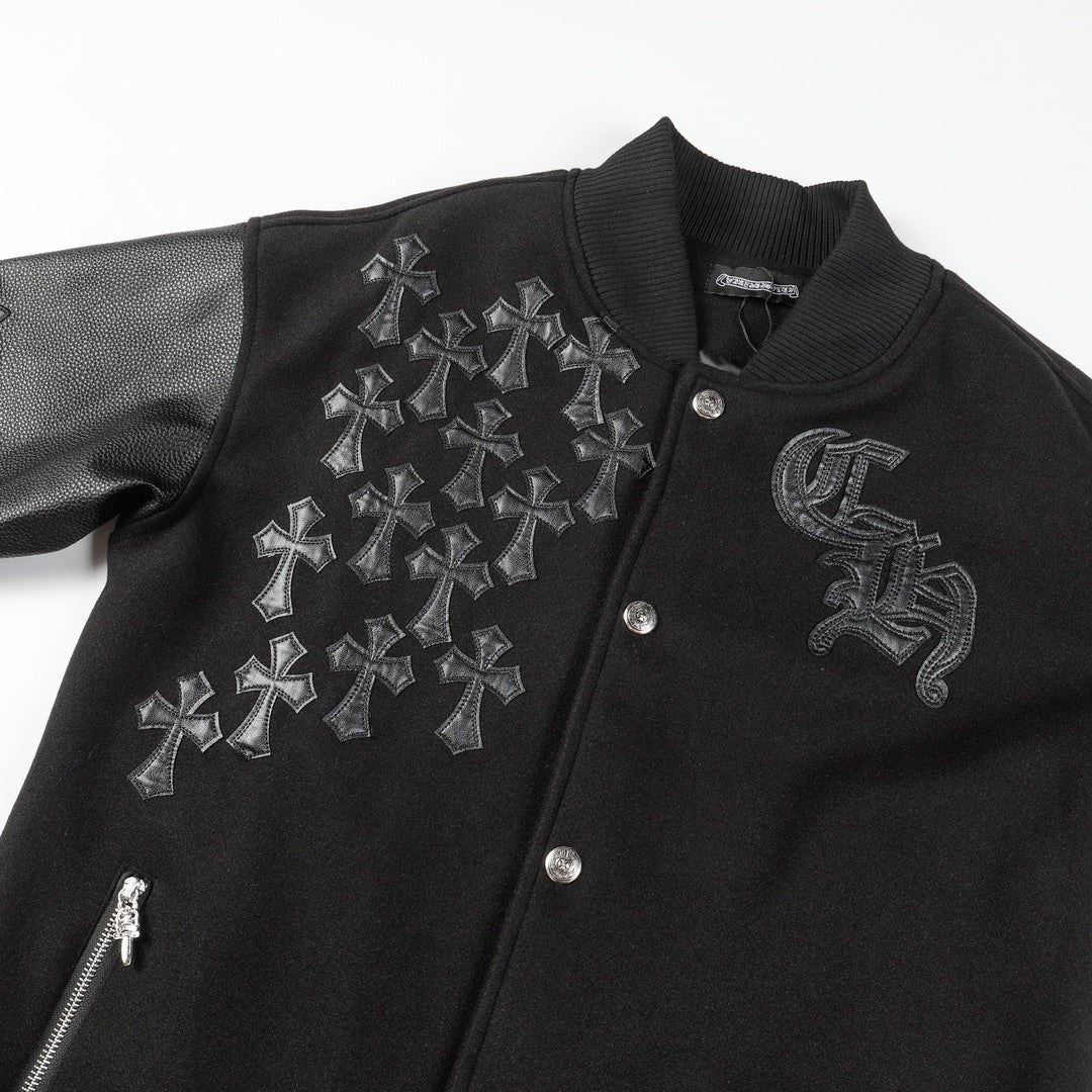 Chrome Hearts Classic Sanskrit Cross Embroidery Baseball Jacket