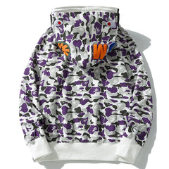 BAPE Purple Camo Shark Zipper Double Hoodie