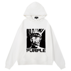 Purple Brand Logo Pattern Printed Hoodie