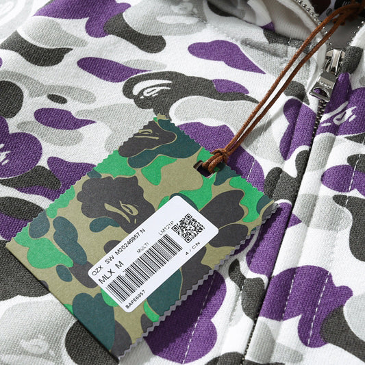 BAPE Purple Camo Shark Zipper Double Hoodie