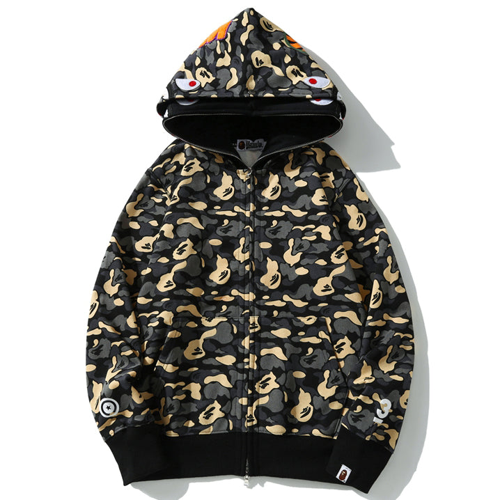 BAPE Camo Shark Zipper Double Hoodie