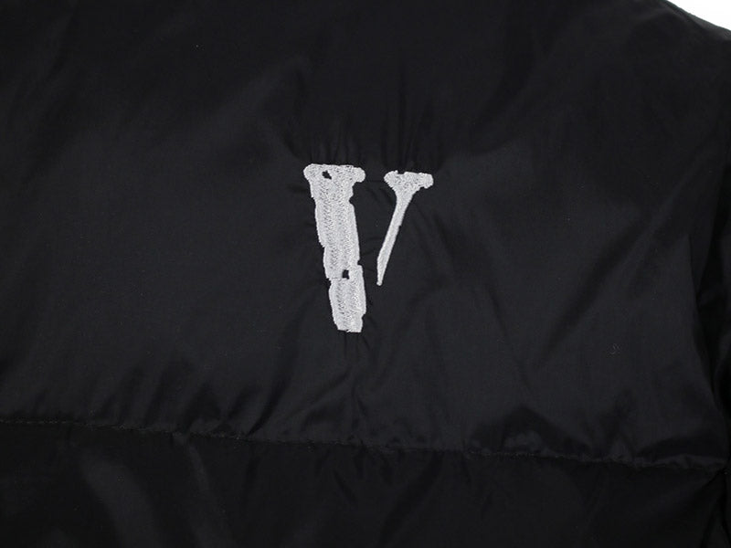 VLONE arms black and silver gothic letter logo down Jacket
