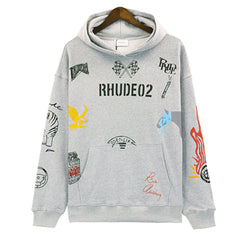 RHUDE CartoonLogo logo pattern printing Hoodies