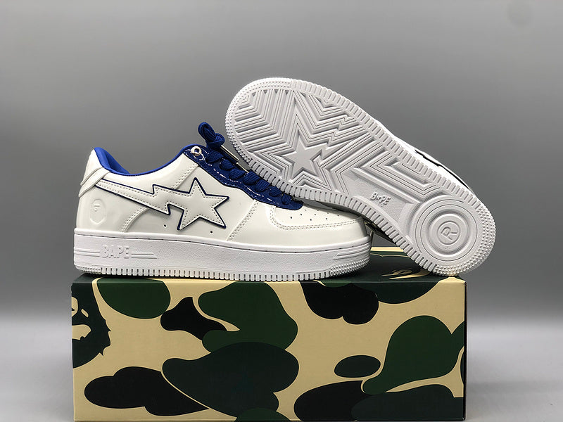 A BATHING APE Bape white & navy patent leather sneakers