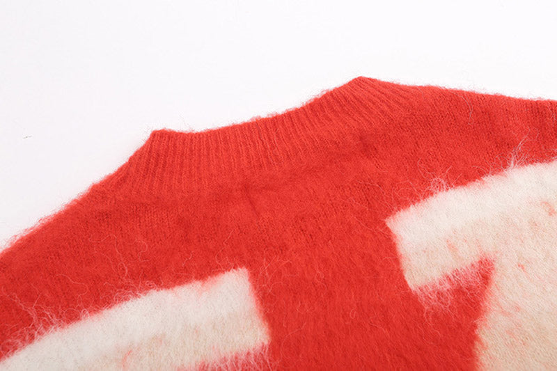OFF WHITE Christmas red arrow mohair crew neck sweater