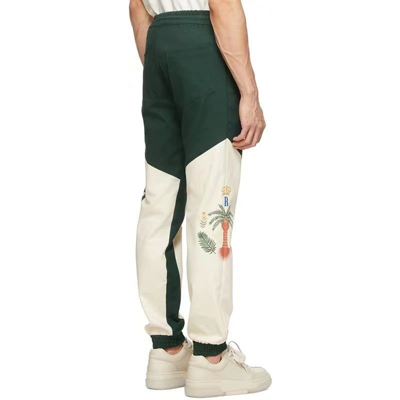 RHUDE Coconut tree and peace dove print stitching contrast color pants