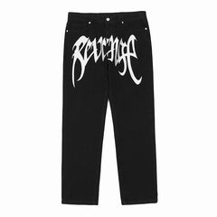 Revenge Embroidered Logo Trousers Mid Rise Jeans