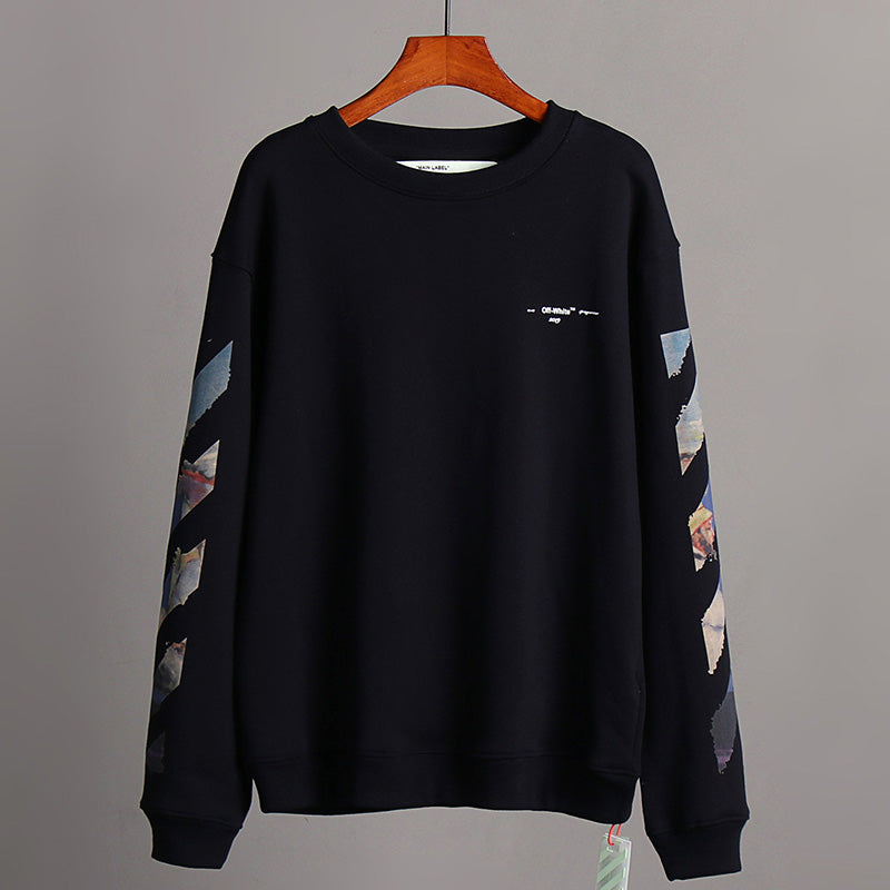 OFF WHITE Classic Monet Oil Painting Arrow Round Neck Pullover Sweatshirts