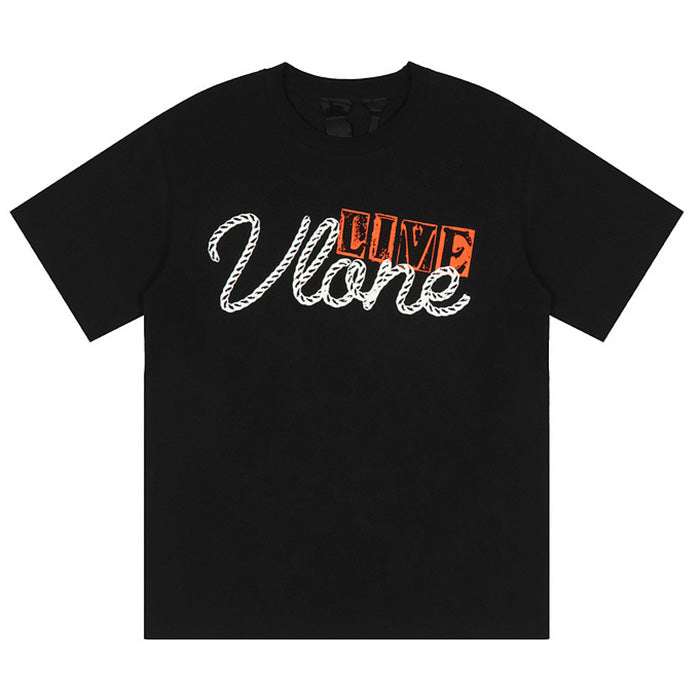 VLONE Rope Letter Big V Print Hip Hop T-Shirt