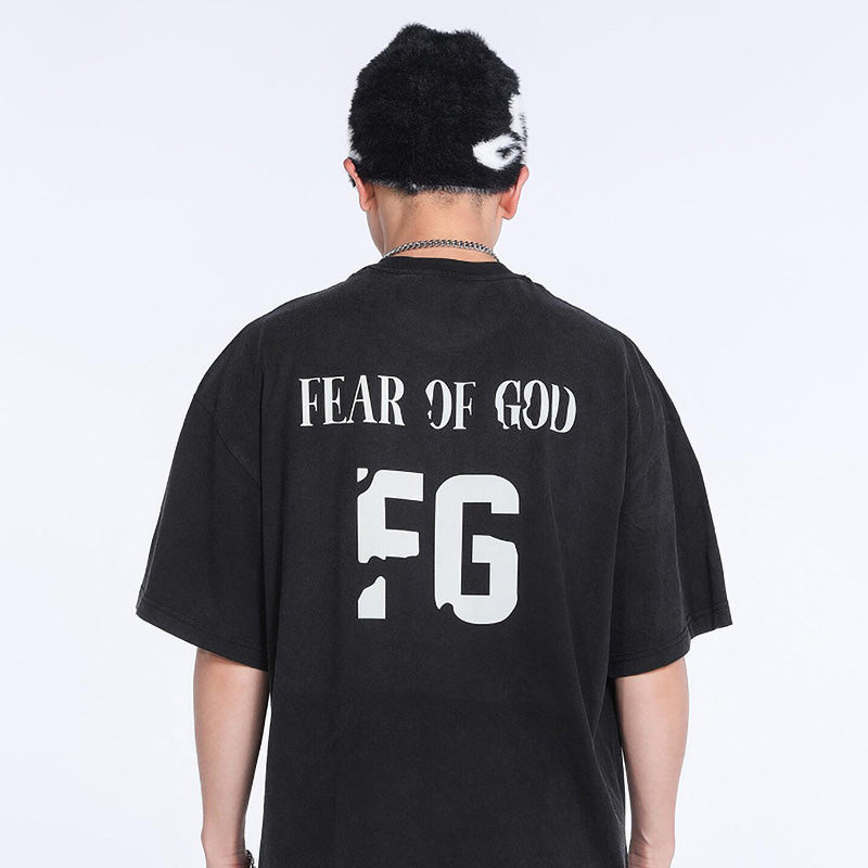 FEAR OF GOD 1977 flocked and glued FOG VINTAGE washed short-sleeves