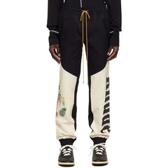 RHUDE Coconut tree and peace dove print stitching contrast color pants