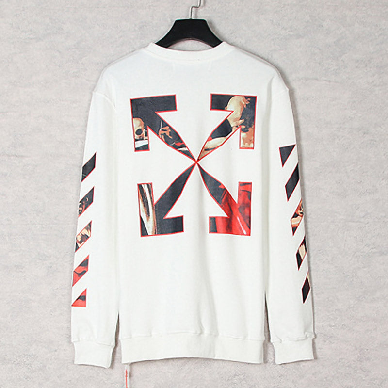 OFF WHITE Caravaggio Oil Painting Print Round Neck Pullover Sweatshirts