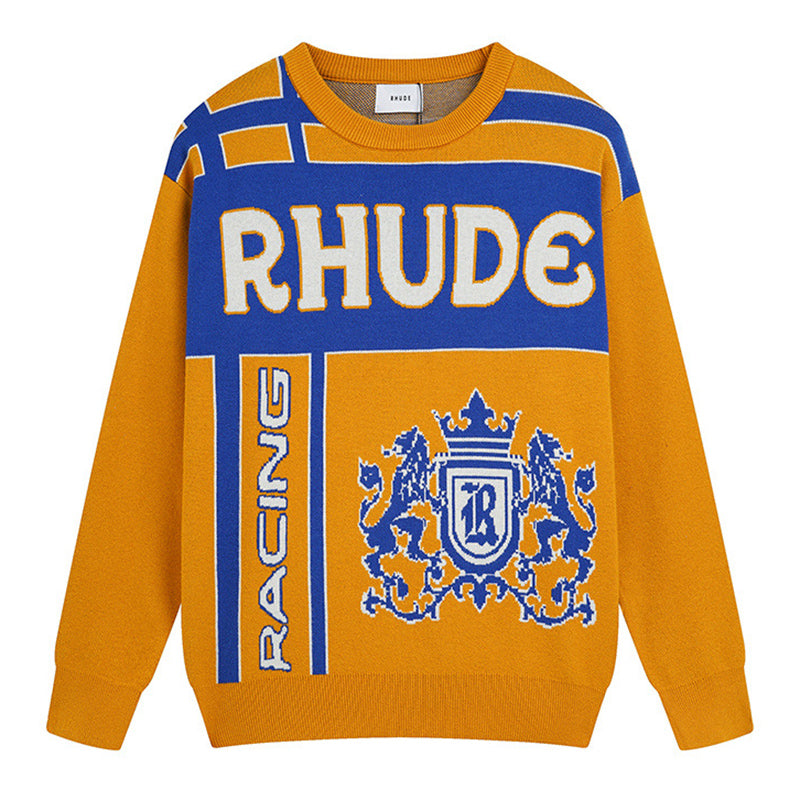 RHUDE jacquard panel crew neck Sweaters