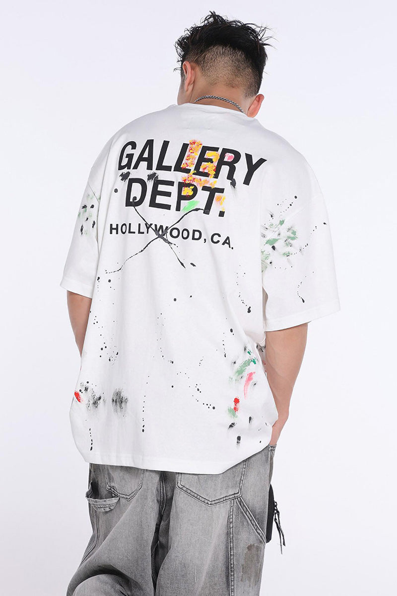 GALLERY DEPT. Paint-Splattered Logo-Print Cotton-Jersey T-Shirt